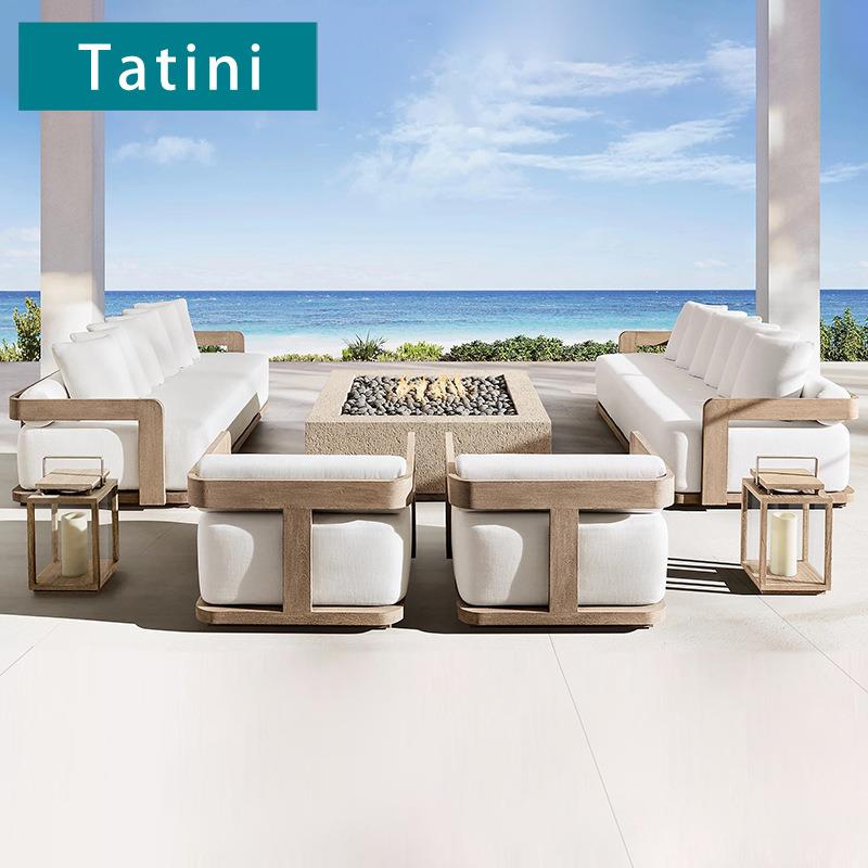 户外柚木沙发别墅庭院阳台设计家具室外花园防雨休闲实木沙发组合