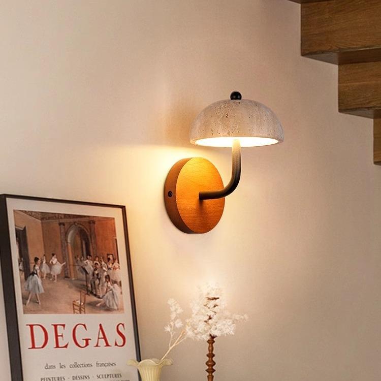2024新款黄洞石日式侘寂风主卧室床头壁灯复古客厅背景墙蘑菇壁灯
