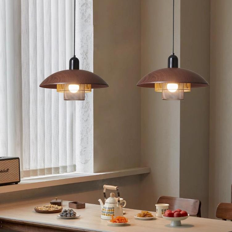 日式侘寂风胡桃木纹吊灯北欧创意餐厅灯吧台吊灯民宿餐桌氛围吊灯