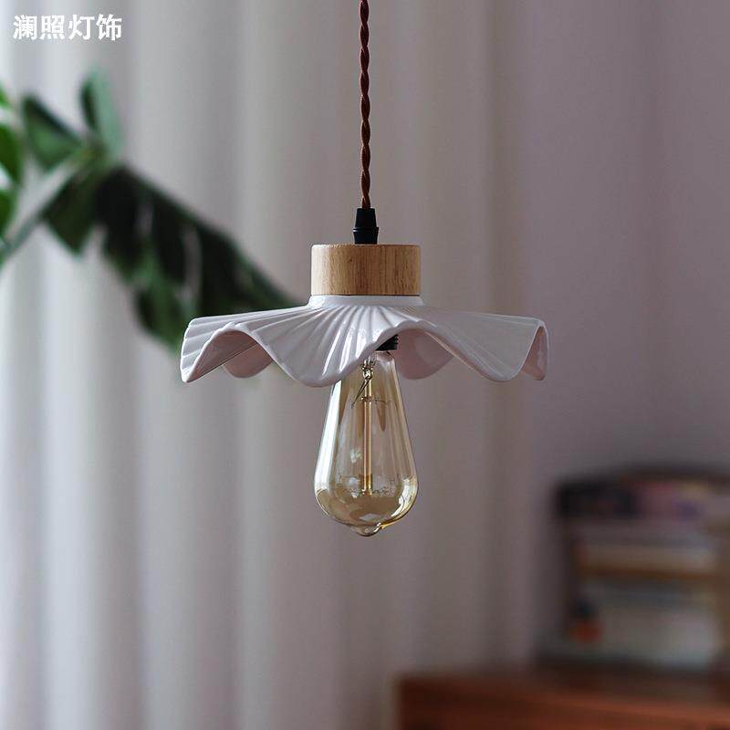 陶瓷小白灯北欧简约日式复古实木餐厅吧台茶室玄关床头咖啡厅吊灯