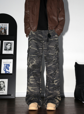 DAL 美式复古迷彩工装牛仔裤男2025年秋冬宽松潮流街头直筒休闲裤