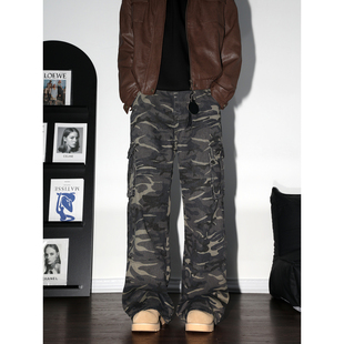 男2025年秋冬宽松潮流街头直筒休闲裤 DAL 牛仔裤 复古迷彩工装 美式