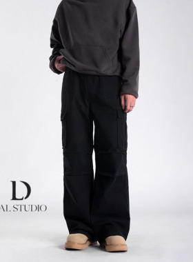 DAL 美式黑色宽松工装裤男2025年春季新款阔腿潮流街头直筒休闲裤