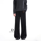 DAL通勤基础西裤 褶皱设计高级层次立体感随性宽松阔腿休闲裤 子
