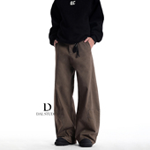 复古风宽松美式 阔腿棕色工装 裤 DAL 秋冬男女潮牌弯刀休闲松弛长裤
