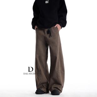 DAL 复古风宽松美式阔腿棕色工装裤秋冬男女潮牌弯刀休闲松弛长裤