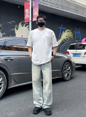 DAL 美式cleanfit浅蓝色牛仔裤男春夏新款复古水洗垂感宽松阔腿裤