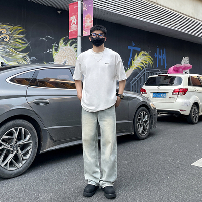 美式复古浅蓝色牛仔裤男