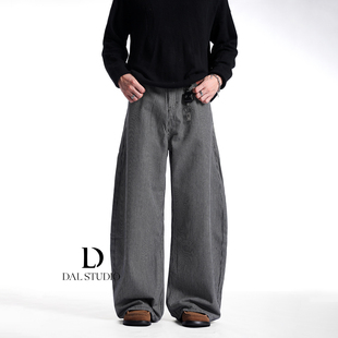 男2025年秋冬宽松阔腿拖地裤 复古学院风条纹弯刀牛仔裤 潮 美式 DAL