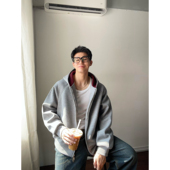 DAL 上衣 宽松基础百搭长袖 灰色撞色连帽开衫 卫衣男2025年秋冬新款