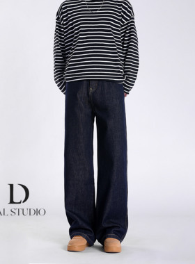 DAL 复古丹宁色阔腿牛仔裤男2025年秋季莱赛尔潮流宽松直筒休闲裤