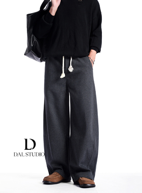DAL 美式复古深灰色弯刀卫裤男秋冬慵懒松弛宽松阔腿直筒休闲长裤