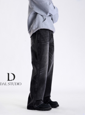 DAL 美式高街水洗黑直筒牛仔裤男2025年春季新款宽松阔腿vibe裤子
