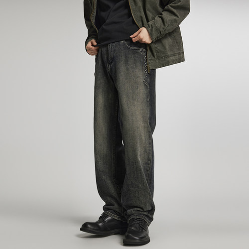 NBKY美式复古水洗轻奢重工牛仔裤