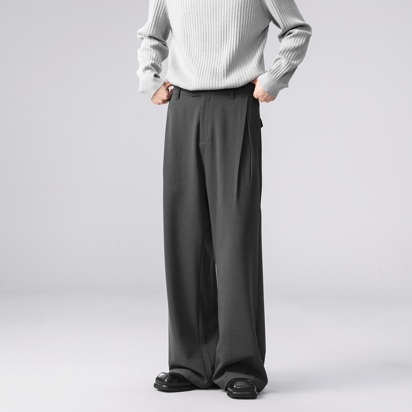 NBKY极简风深灰色阔腿西裤