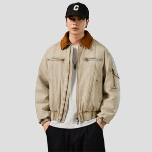 NBKY牛仔复古翻领羽绒服男2025秋冬款 外套 宽松休闲百搭痞帅时尚