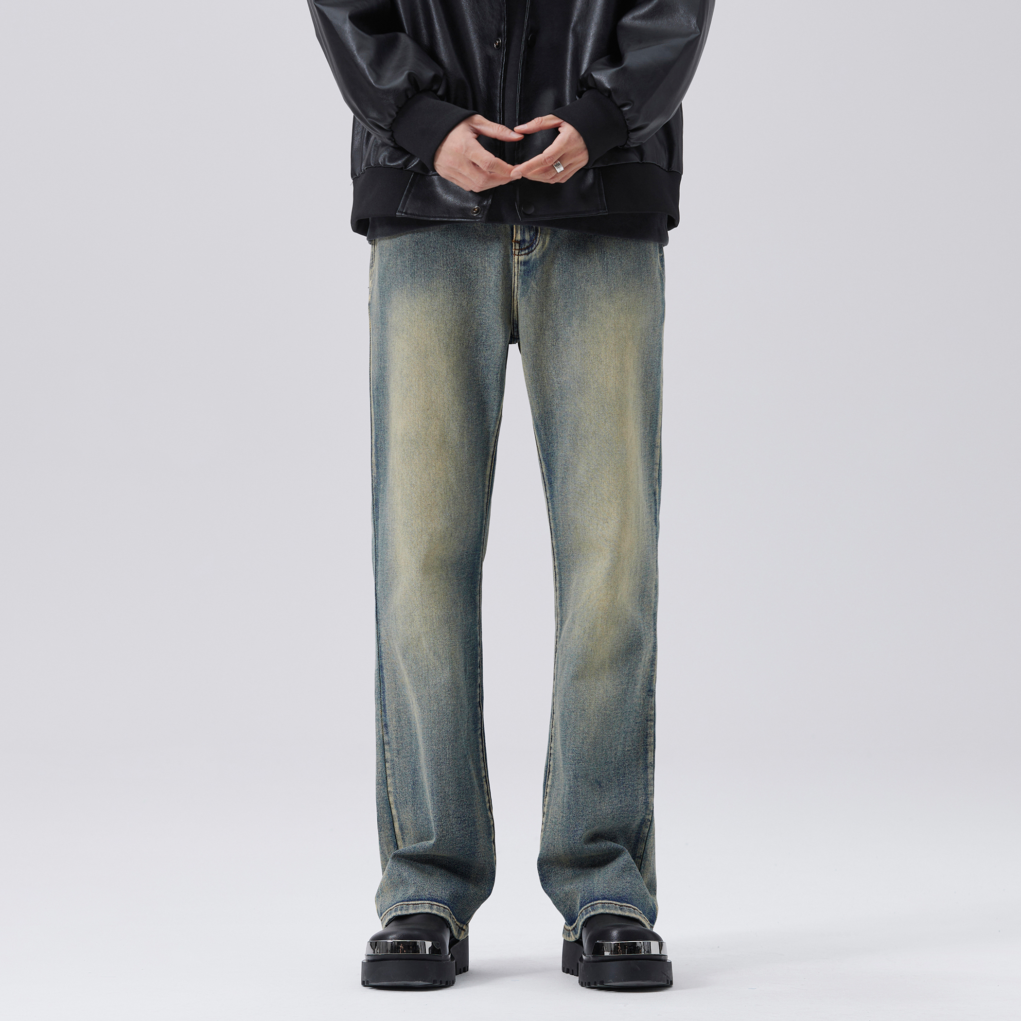 NBKY时尚美式做旧水洗高街牛仔裤