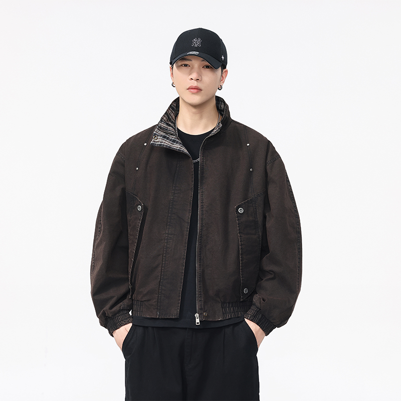NBKY美式复古工装翻领夹克男