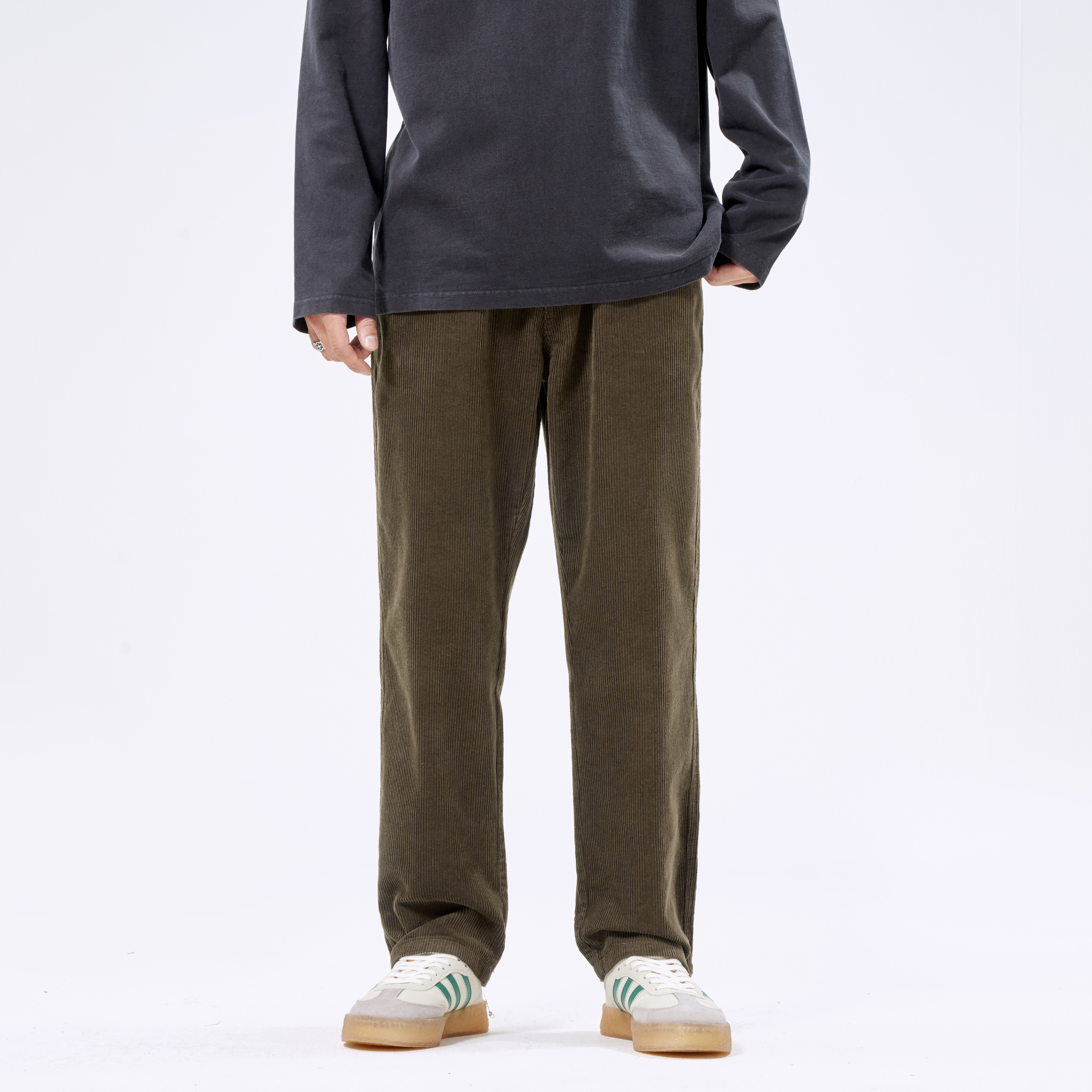 NBKY男士加绒咖啡色灯芯绒休闲裤