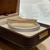 本珠珠边手镯女单排满钻厚镀18k玫瑰金满天星叠载签名手环 高版