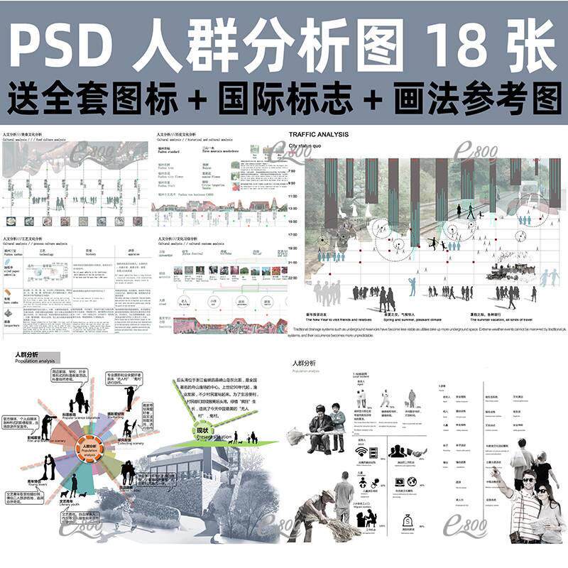 竞赛风景观建筑人群分析图psd素材环艺室内设计ps前期行为需求