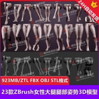 ZBrush女性大腿腿部姿势3D模型脚部细节ZTL模型脚部STL打印模型