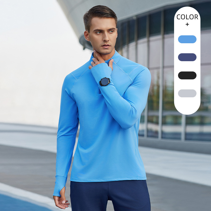 春秋男女同款长袖跑步上衣户外运动半拉链高弹速干训练T恤骑行服