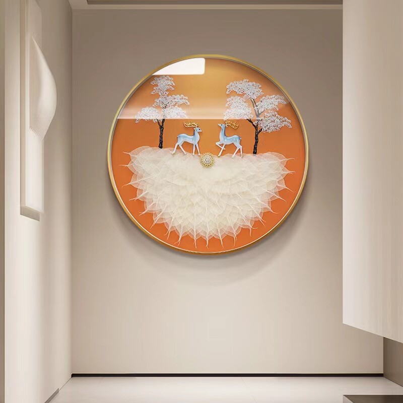 菩提叶挂画手工制作圆形好寓意壁画立体镶嵌工艺餐厅客厅轻奢壁画