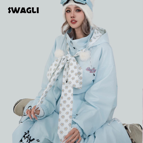 SWAGLI【微风】3L滑雪服加绒连帽宽松套装防风防水加厚滑雪服滑雪