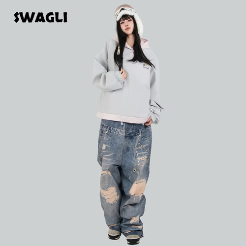 限定上新-Swagli【有点狂】3D仿牛仔印花防水户外单双板滑雪裤