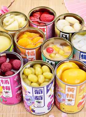 新鲜水果糖水黄桃罐头多口味橘子草莓菠萝杨梅6罐425g整箱混合装