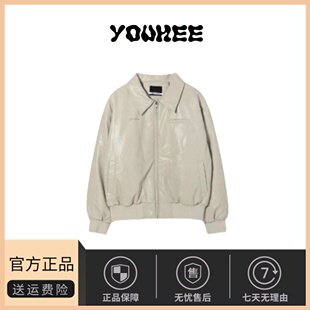 【现货】韩国小众youhee宫脇咲良同款刺绣翻领宽松pu皮衣夹克外套