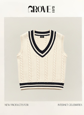 【现货】GROVE EDGE马甲女新款韩版V领小坎肩无袖白色背心针织衫