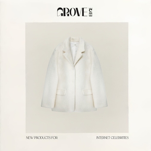 现货 韩系纯色气质单排扣西装 GROVE 羊毛毛呢女款 外套 EDGE冬季