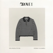 现货 GROVE EDGE韩国翻领条纹针织衫 韩系女装 半纽扣polo上衣女