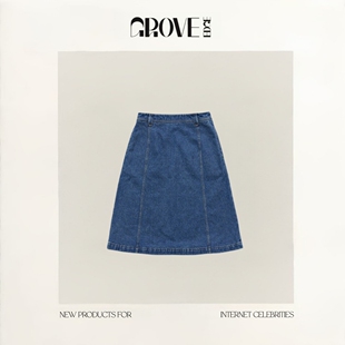 【现货】GROVE EDGE八奶牛仔半身裙女 26ss休闲fever高腰A字半裙