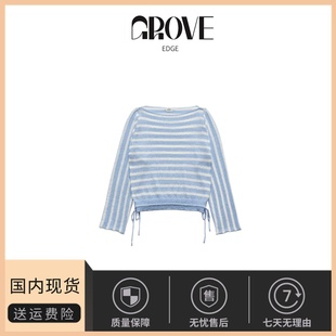 EDGE秋季 GROVE 新款 韩版 针织衫 宽松显瘦圆领撞色条纹长袖 现货