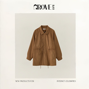 【现货】GROVE EDGE秋新款韩国设计师巴恩风抽绳收腰短款风衣外套