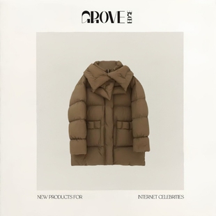 新款 EDGE冬季 GROVE 韩国设计师廓形感围巾羽绒服外套 现货
