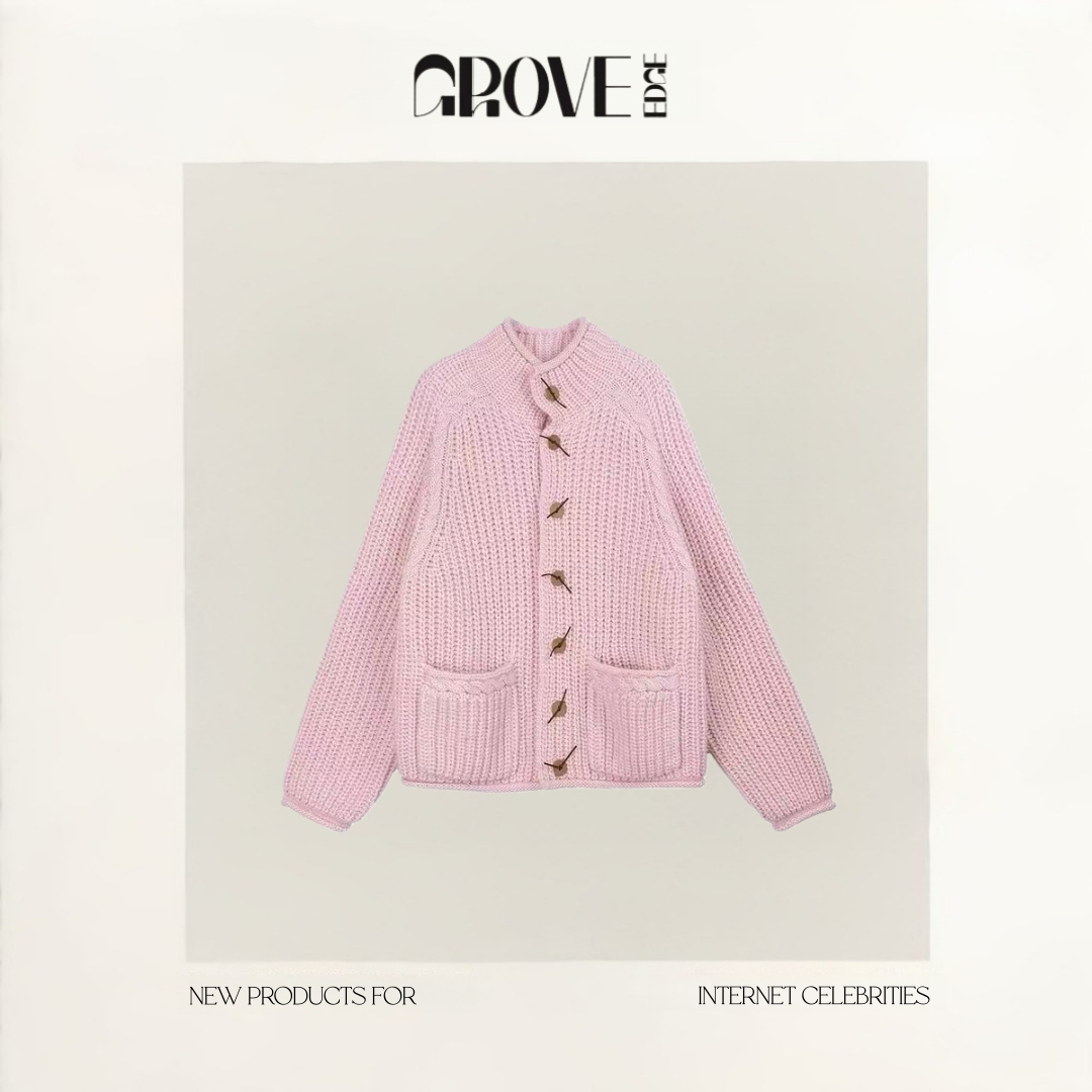 【现货】GROVE EDGE赵露思同款粉色毛衣厚实大外套开衫宽松廓形