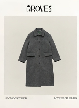 【现货】GROVE EDGE韩国八奶冬季新款宽松翻领单排扣毛呢大衣外套