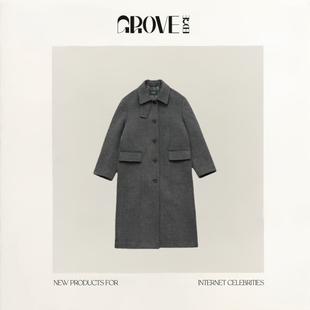 新款 EDGE韩国八奶冬季 GROVE 宽松翻领单排扣毛呢大衣外套 现货