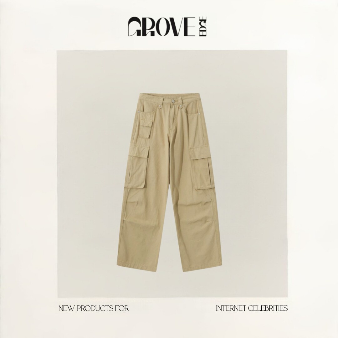 【现货】GROVE EDGE韩国东大门baby酱复古工装风直筒大口袋休闲裤
