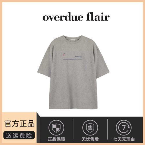 【现货】韩国小众overdue flair新款宽松圆领字母印花简约短袖T恤
