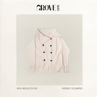 EDGE韩系纯色双排扣棉质罗纹开衫 GROVE 女立领设计感外套 现货