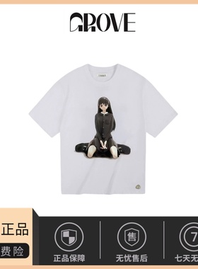 【现货】韩国coyseio卡通女孩T恤圆领宽松纯棉男女款短袖白色上衣