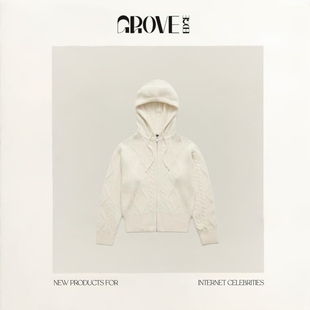 【现货】GROVE EDGE韩版八奶气质甜美拉链菱格毛衣连帽针织开衫女