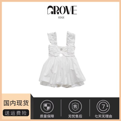 【现货】GROVE EDGE蝴蝶结吊带无袖漏肩衬衫女2025夏韩系休闲衬衣