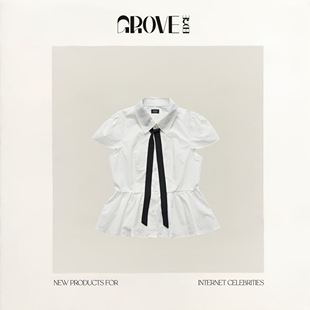 【现货】GROVE EDGE八奶衬衫女新款韩版修身显瘦翻领短袖上衣