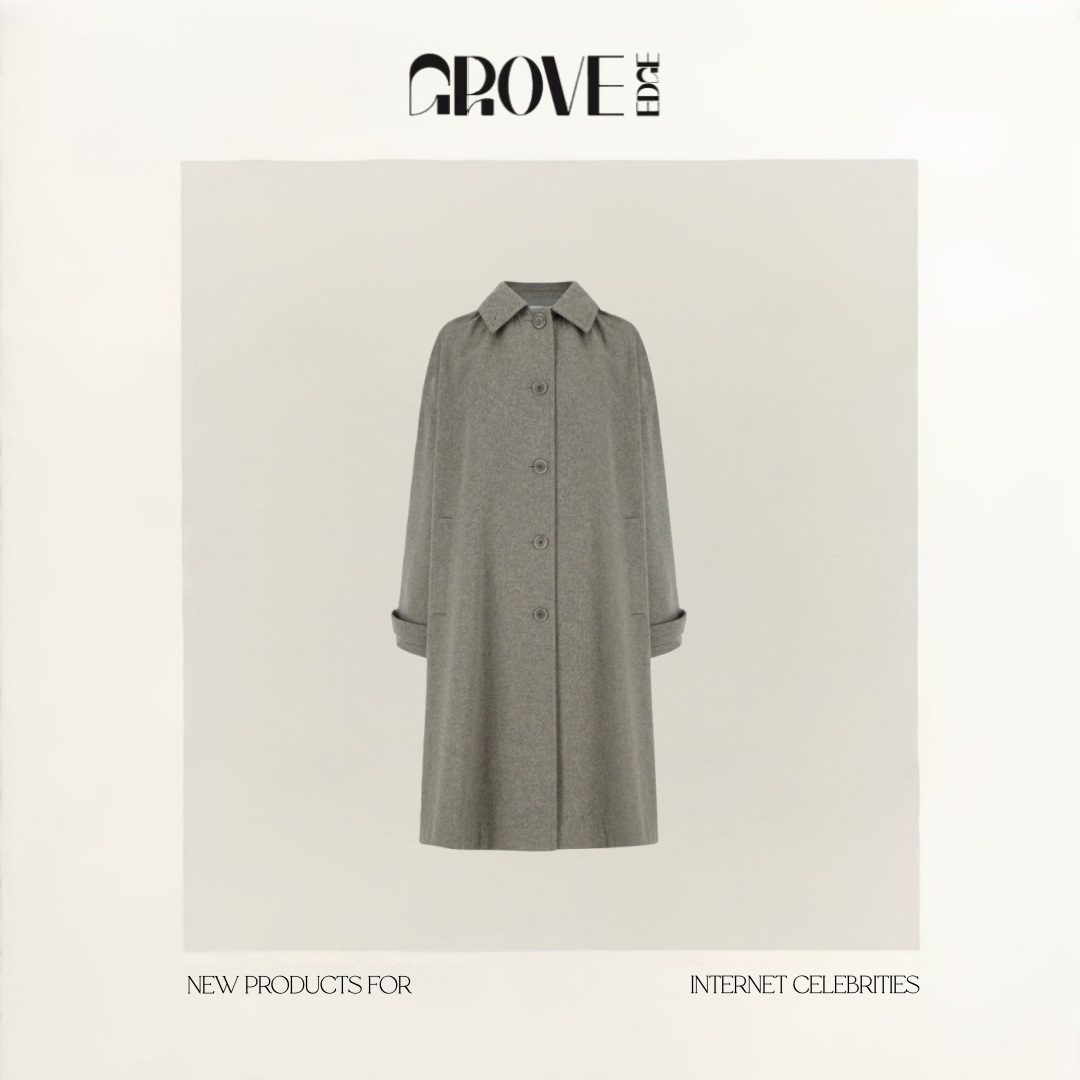 【现货】GROVE EDGE秋新款韩国设计师喇叭廓形褶皱羊毛呢羊毛大衣